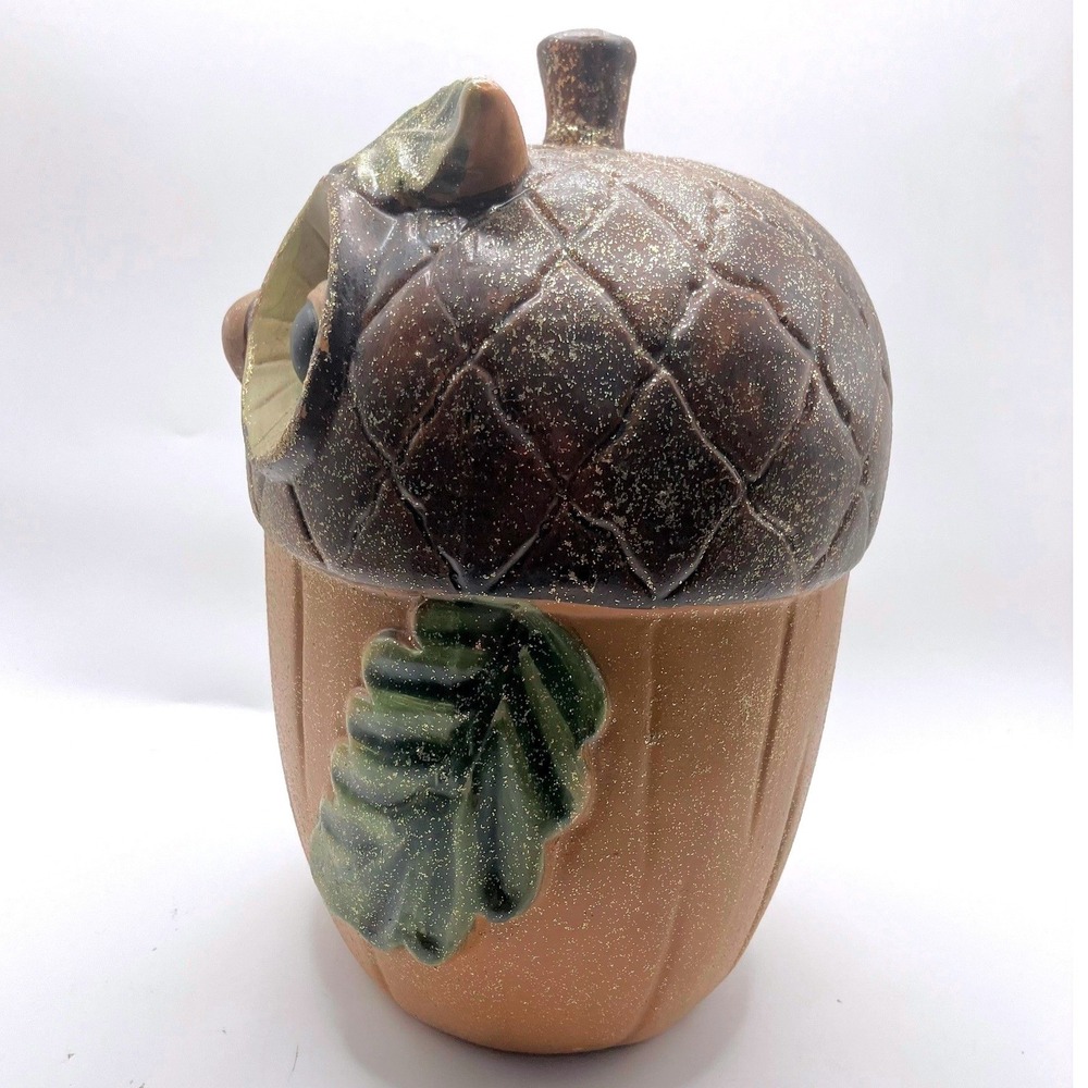 Pier 1 Owl Acorn Figurine 7.5in Brown Tan Glitter Fall Woodland Decor - Picture 2 of 7